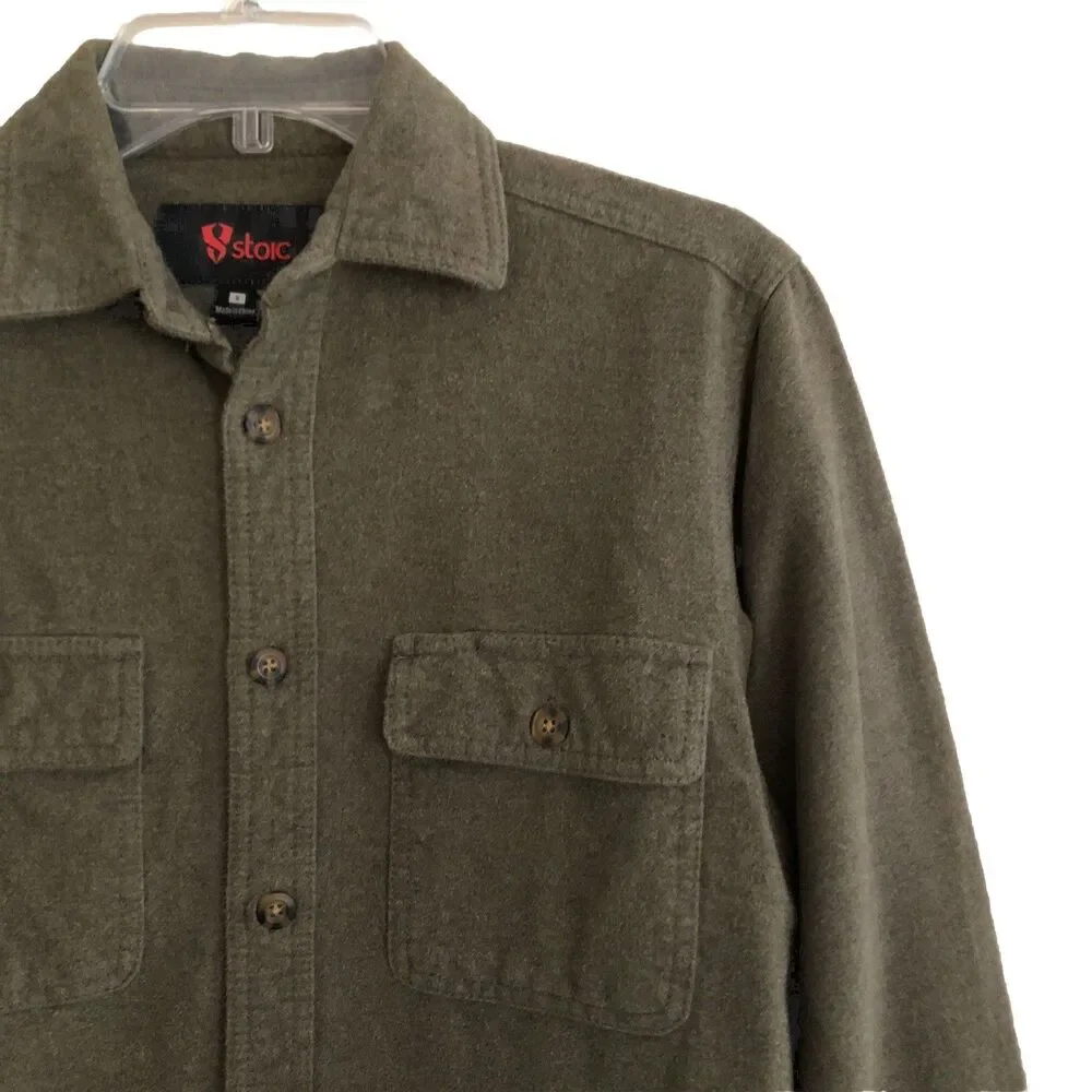 Stoic Hemlock Chamois Shirt Mens Size S Olive Heavy Flannel Outdoor Shacket